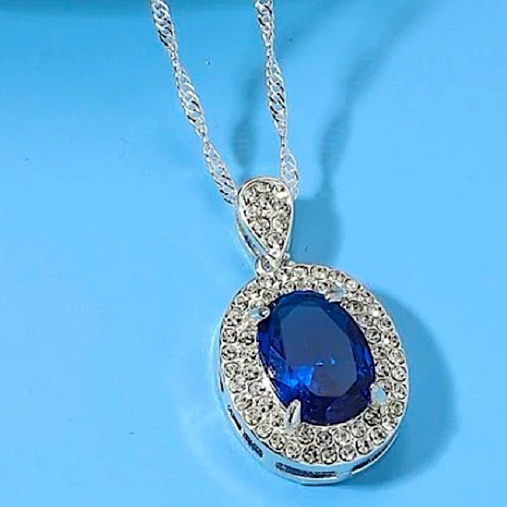 Sterling Silver Blue Sapphire Pendant Charm Necklace